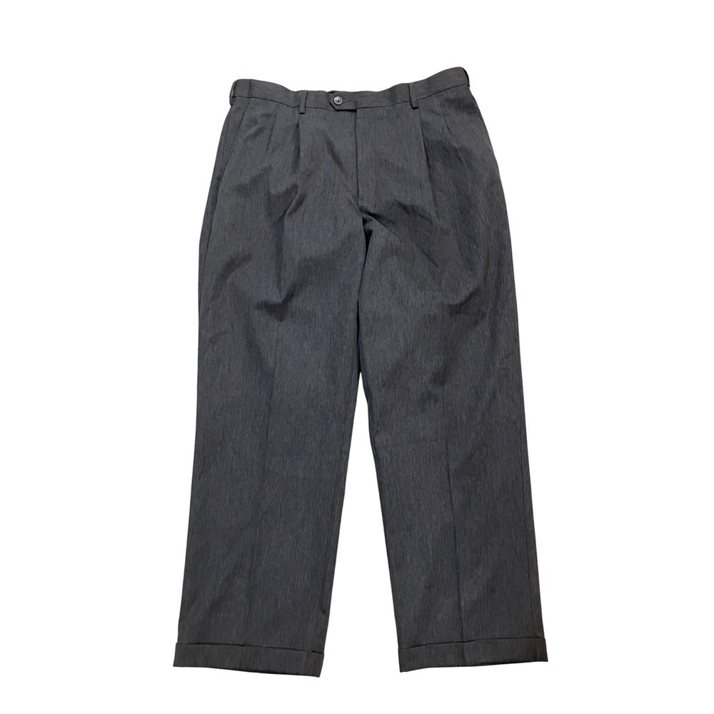 Perry Ellis Portfolio Mens Charcoal Pleated Dress Pants Cuffed Size 34x30